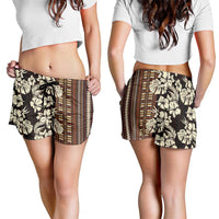 Bula Fiji Masi Shorts for Women Tapa Tropical Hibiscus Half Stylized - Polynesian Pride