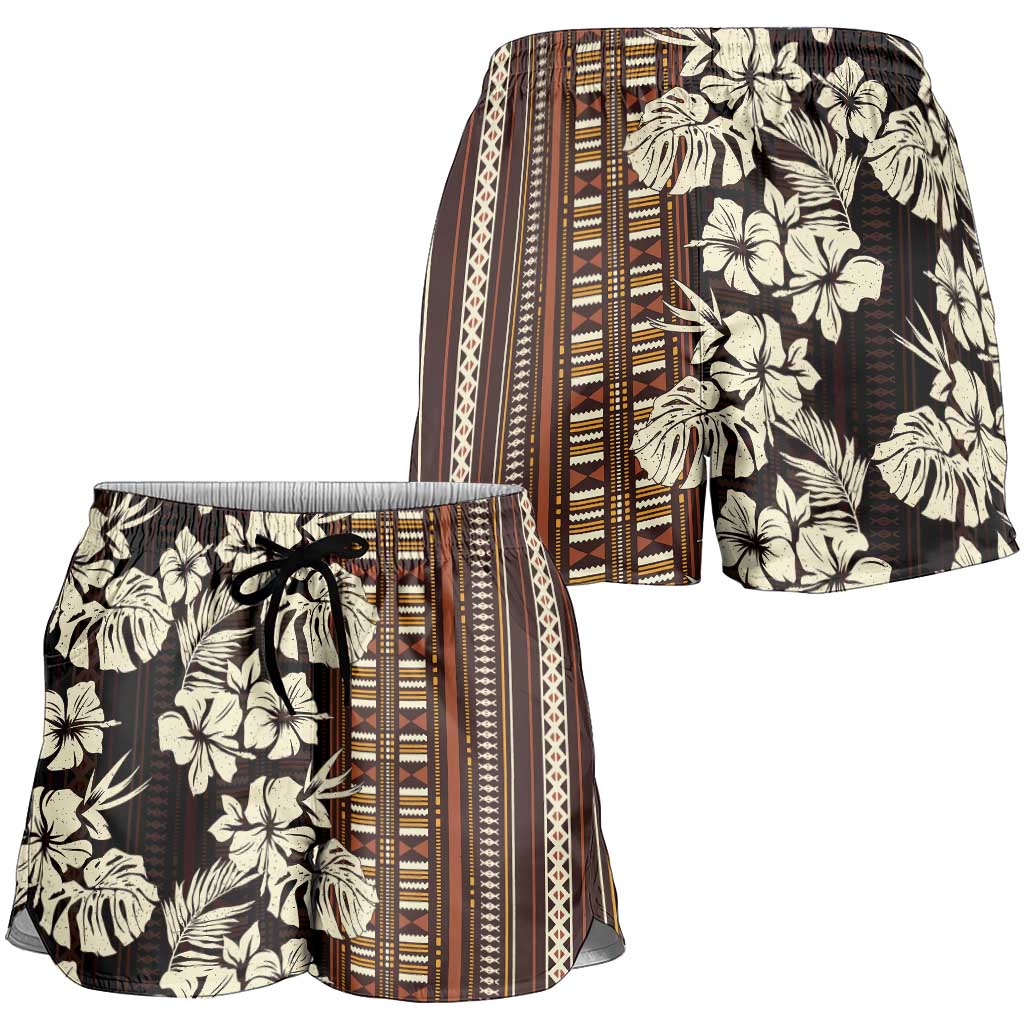 Bula Fiji Masi Shorts for Women Tapa Tropical Hibiscus Half Stylized - Polynesian Pride