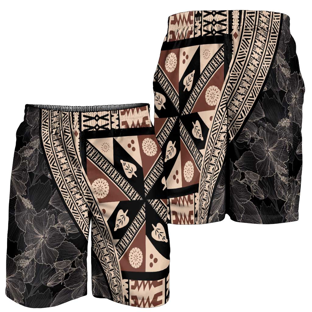 Bula Hibiscus Festival Shorts for Men Fijian Masi Pattern Half Style - Polynesian Pride
