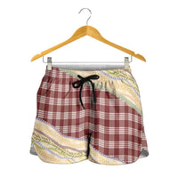 Burgundy Palaka Hawaii Leis Elegant Vibes Shorts for Women LT14 - Polynesian Pride