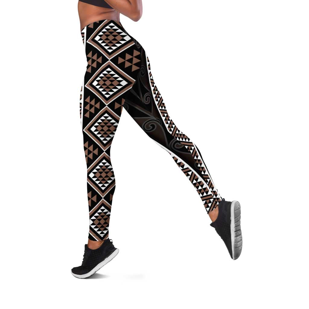Classic Tukutuku Pattern Aotearoa Leggings Niho Taniwha and Puhoro Motifs