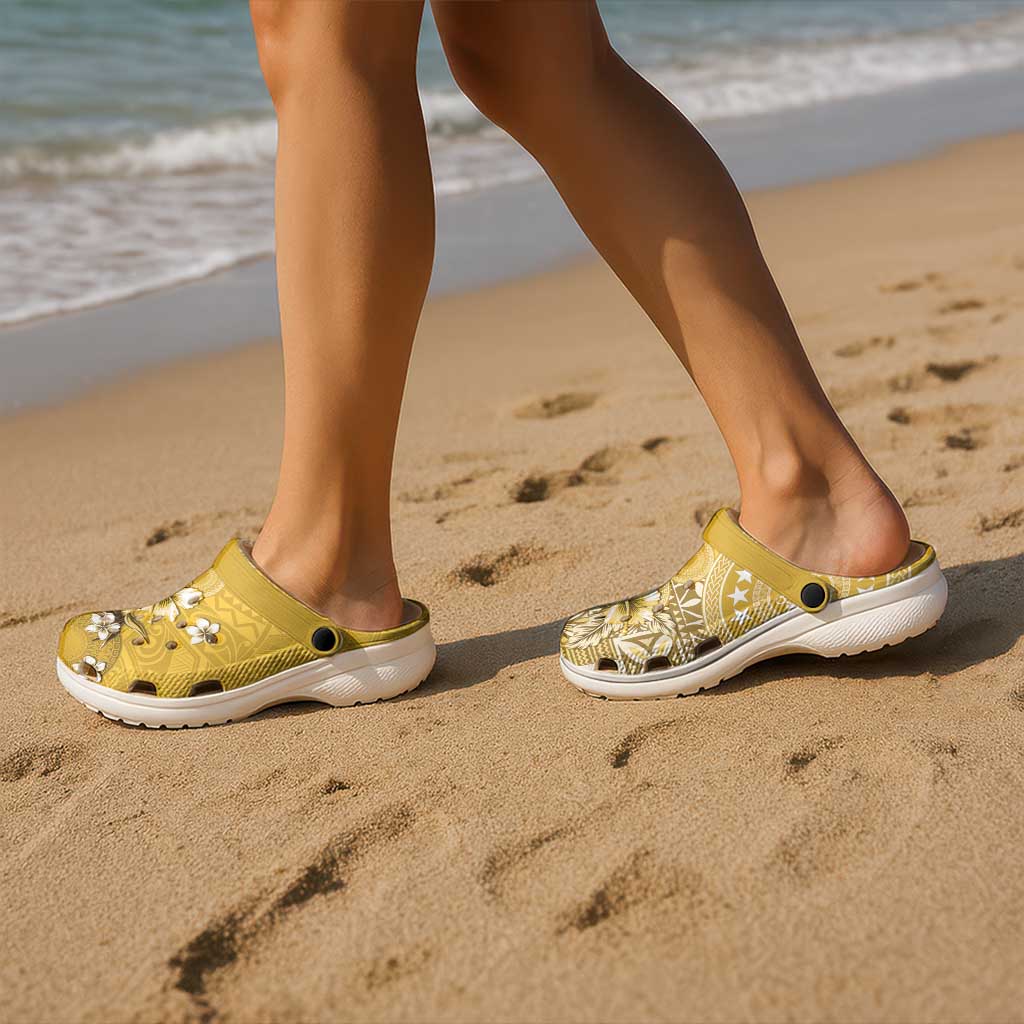 Cook Islands Clogs Shoes Yellow Hibiscus And Stars