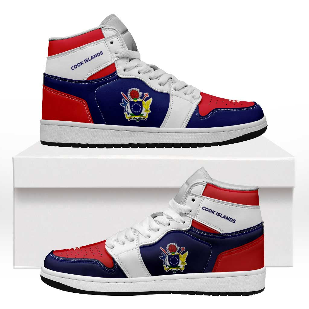 Cook Islands High Sneakers AJ1 Coat Of Arms Flag Inspired