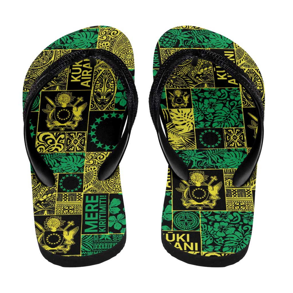 Cook Islands Mere Kiritimiti Flip Flops Pacific Patchwork Xmas Vibes - Polynesian Pride