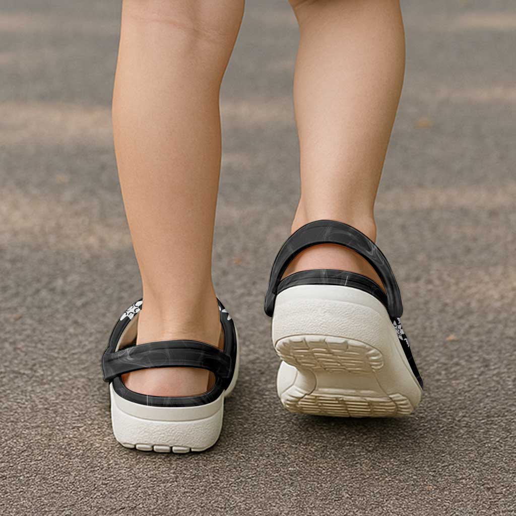 Cook Islands Tivaevae Quilt Clogs Shoes Black Marble