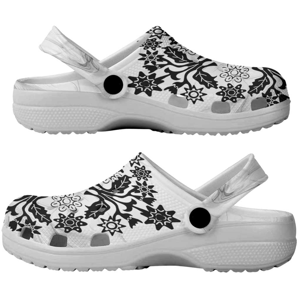 Cook Islands Tivaevae Quilt Clogs Shoes White Marble