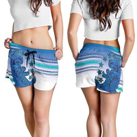 Cook Islands Va'a Race Shorts for Women Te Tatau Tattoos Sporty Style Light Blue Color - Polynesian Pride