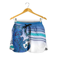 Cook Islands Va'a Race Shorts for Women Te Tatau Tattoos Sporty Style Light Blue Color - Polynesian Pride