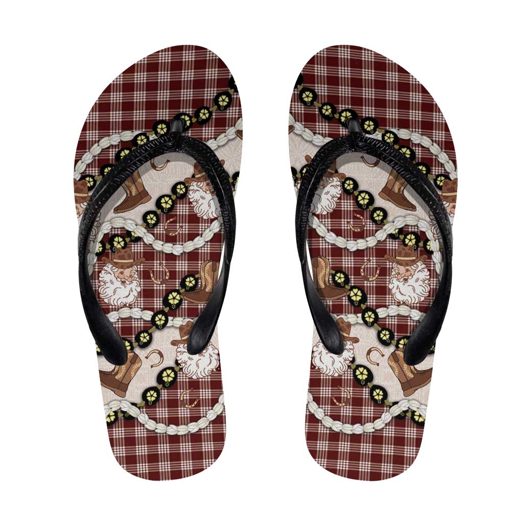Cowboy Hawaii Mele Kalikimaka Flip Flops Paniolo Kukui Nut Pikake Lei Burgundy Version - Polynesian Pride