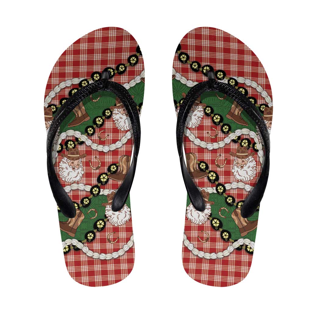 Cowboy Hawaii Mele Kalikimaka Flip Flops Paniolo Kukui Nut Pikake Lei Red Version - Polynesian Pride