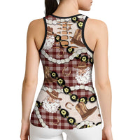 Cowboy Hawaii Mele Kalikimaka Hollow Tank Top Paniolo Kukui Nut Pikake Lei Burgundy Version - Polynesian Pride