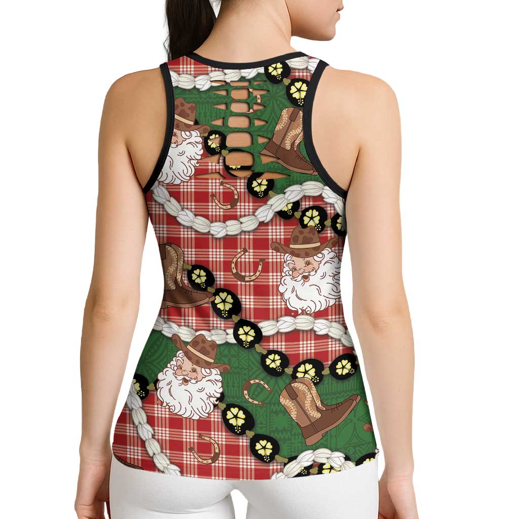 Cowboy Hawaii Mele Kalikimaka Hollow Tank Top Paniolo Kukui Nut Pikake Lei Red Version - Polynesian Pride