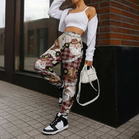 Cowboy Hawaii Mele Kalikimaka Jogger Pants Paniolo Kukui Nut Pikake Lei Burgundy Version - Polynesian Pride