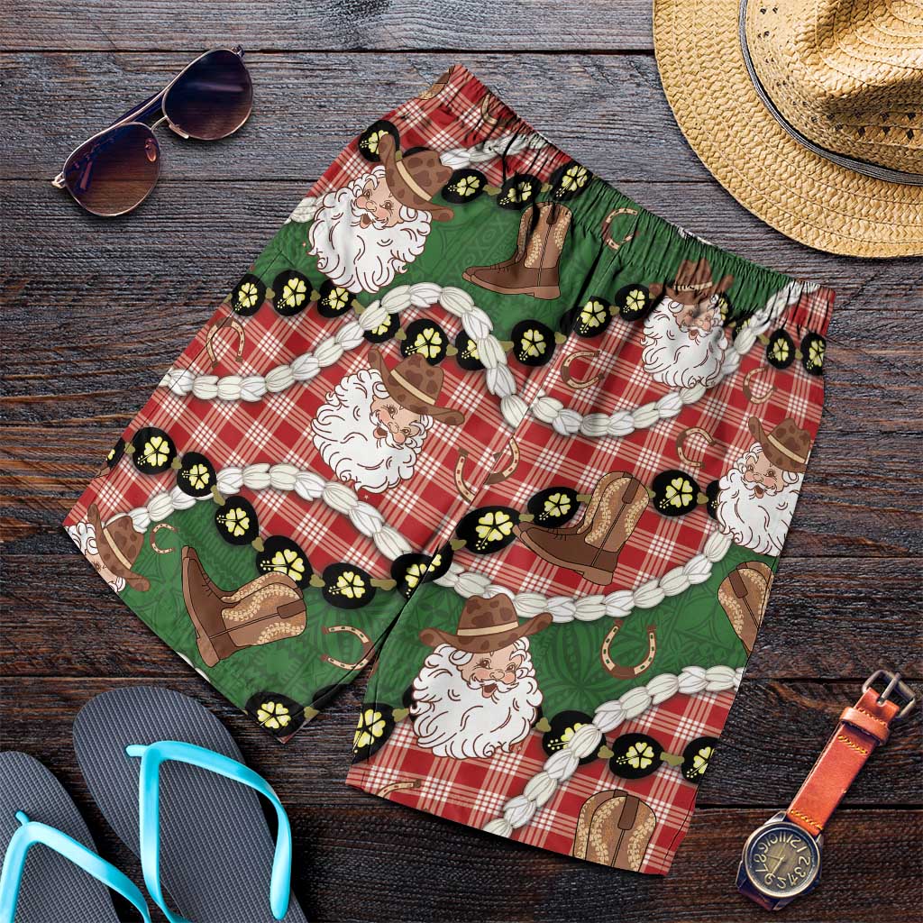 Cowboy Hawaii Mele Kalikimaka Shorts for Men Paniolo Kukui Nut Pikake Lei Red Version - Polynesian Pride