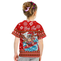Custom Hawaii Christmas Santas Surf Mele Kalikimaka T Shirt LT2 Kid RED - Polynesian Pride