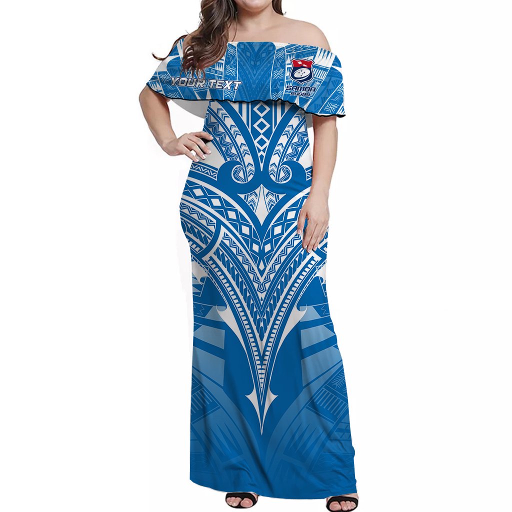 Custom Polynesian Couple Outfits Samoa Rugby Matching Dress and Hawaiian Shirt Toa Samoa Blue Style LT2 - Polynesian Pride