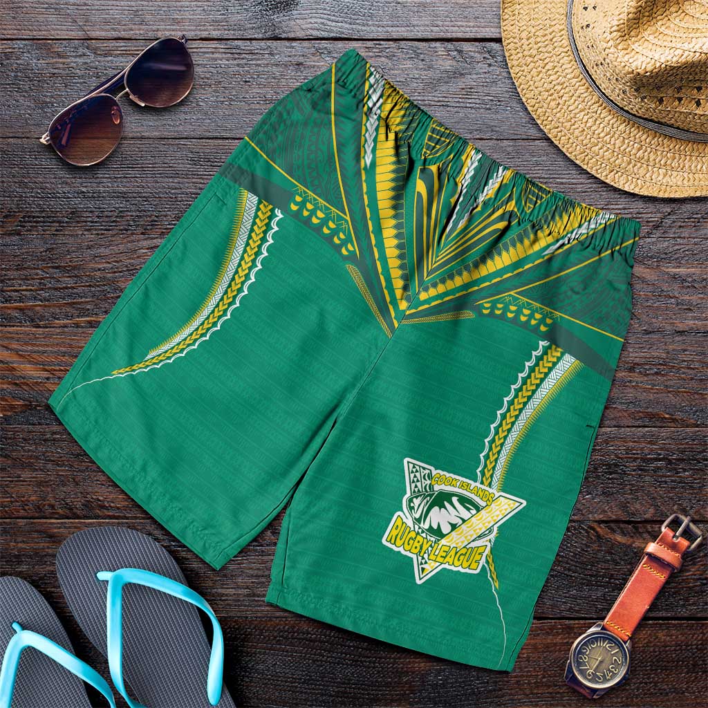 Custom Cook Islands Rugby Shorts for Men Tatau Art Sport Style Green Color LT03 Green - Polynesian Pride