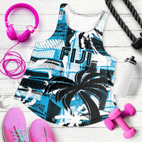 Custom Fijian Rugby Women Racerback Tank Grunge Palm Stylized LT01 Blue - Polynesian Pride