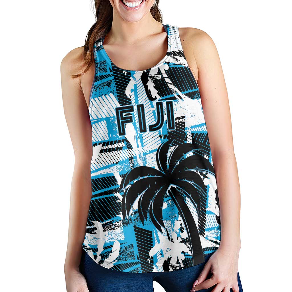 Custom Fijian Rugby Women Racerback Tank Grunge Palm Stylized LT01 - Polynesian Pride