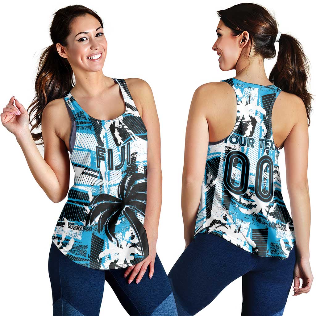Custom Fijian Rugby Women Racerback Tank Grunge Palm Stylized LT01 - Polynesian Pride