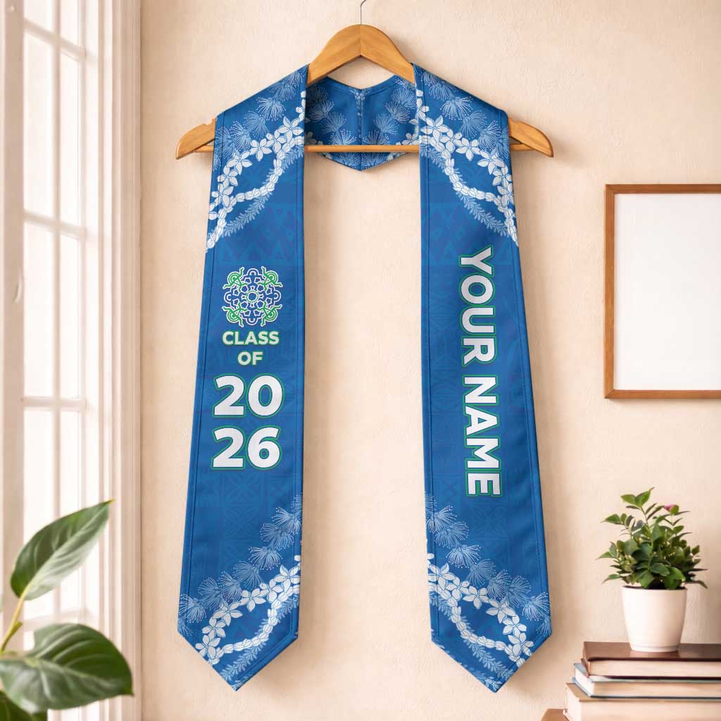 Custom Hawaii Anuenue School Graduation Stole Tapa Pattern With Leis LT05 One Size Blue - Polynesian Pride