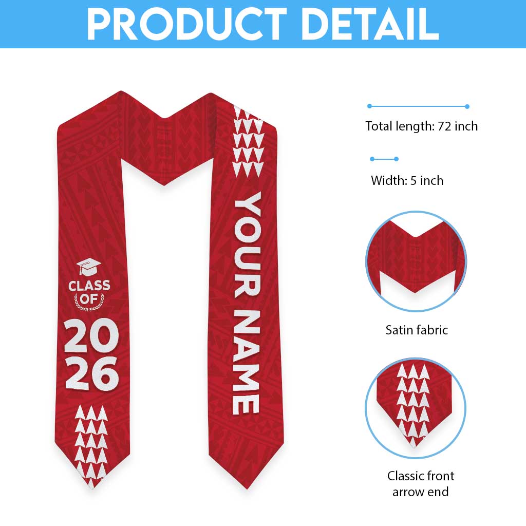Custom Hawaii Graduation Stole Kakau Pattern Red Version