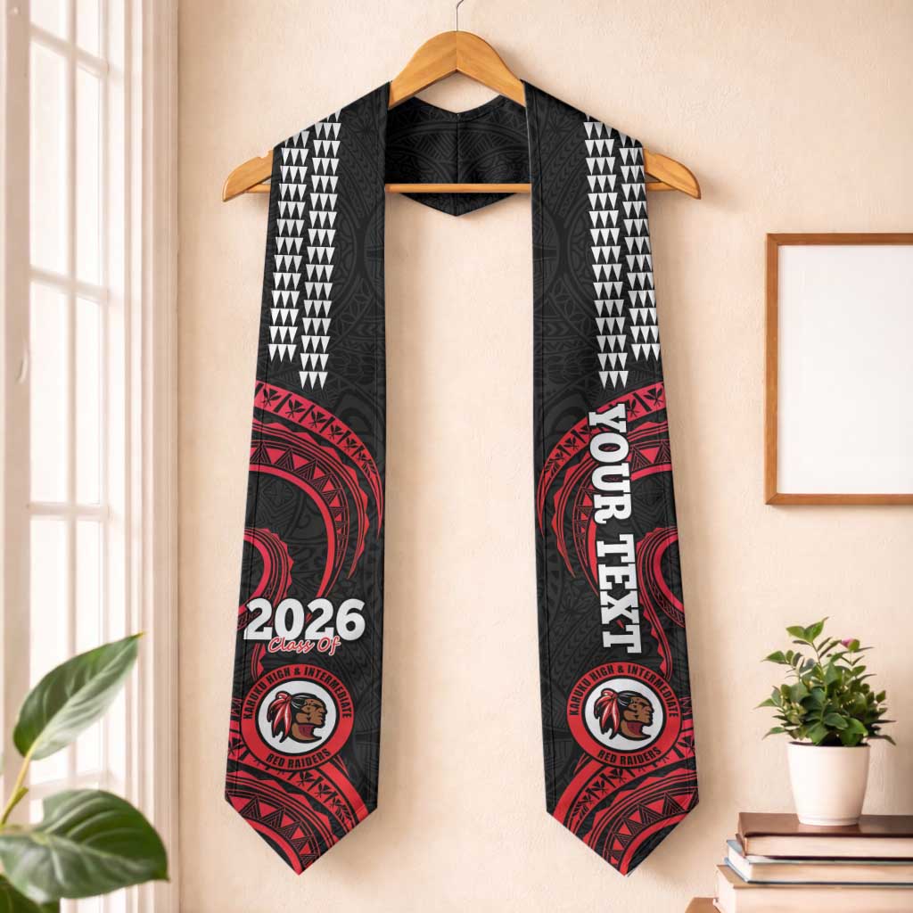 Custom Hawaii Kahuku High And Intermediate School Graduation Stole Class Of Year Red Raiders Kakau Pattern LT14 One Size Black - Polynesian Pride