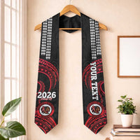 Custom Hawaii Kahuku High And Intermediate School Graduation Stole Class Of Year Red Raiders Kakau Pattern LT14 One Size Black - Polynesian Pride