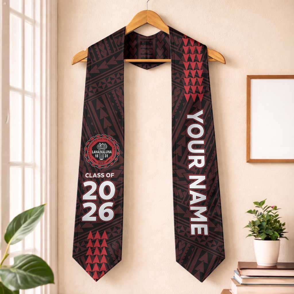 Custom Hawaii Lahainaluna High School Graduation Stole Kakau Pattern LT05 One Size Red - Polynesian Pride