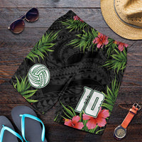 Custom Hawaii Volleyball Shorts for Men Kakau Abstract and Tropical Plants Black Color - Polynesian Pride