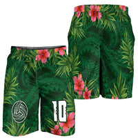 Custom Hawaii Volleyball Shorts for Men Kakau Abstract and Tropical Plants Green Color - Polynesian Pride