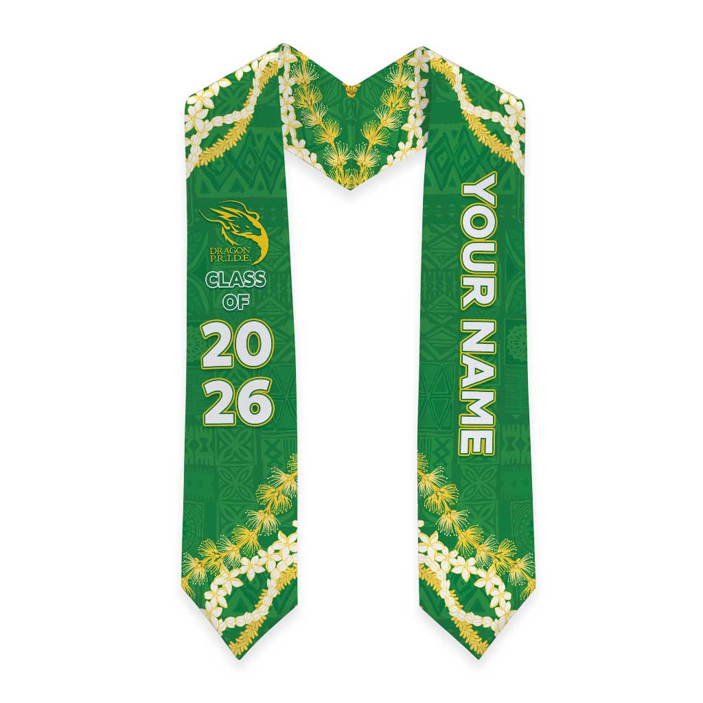 Custom Honokaa High And Intermediate School Graduation Stole Tapa Pattern With Leis