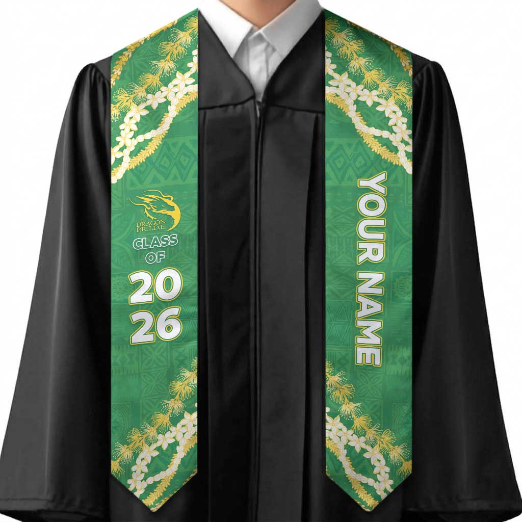 Custom Honokaa High And Intermediate School Graduation Stole Tapa Pattern With Leis