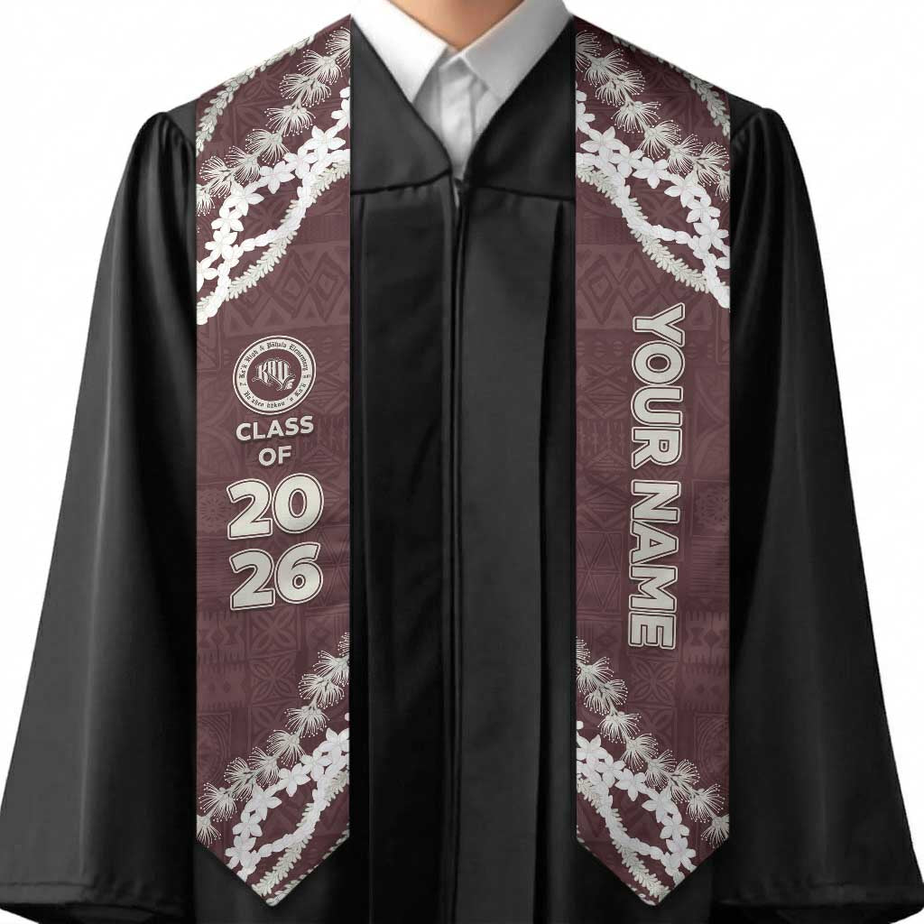 Custom Kau High And Pahala Elementary School Graduation Stole Tapa Pattern With Leis LT05 - Polynesian Pride