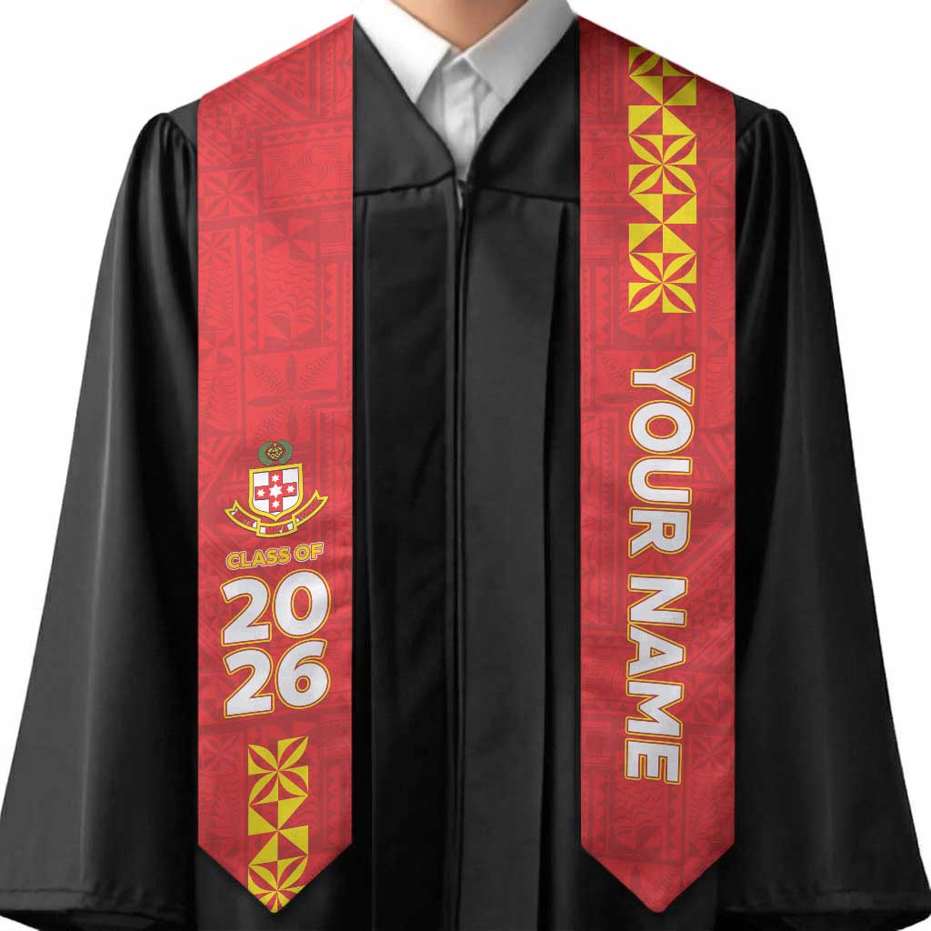 Custom Kolisi Tonga Graduation Stole Tongan Ngatu Pattern