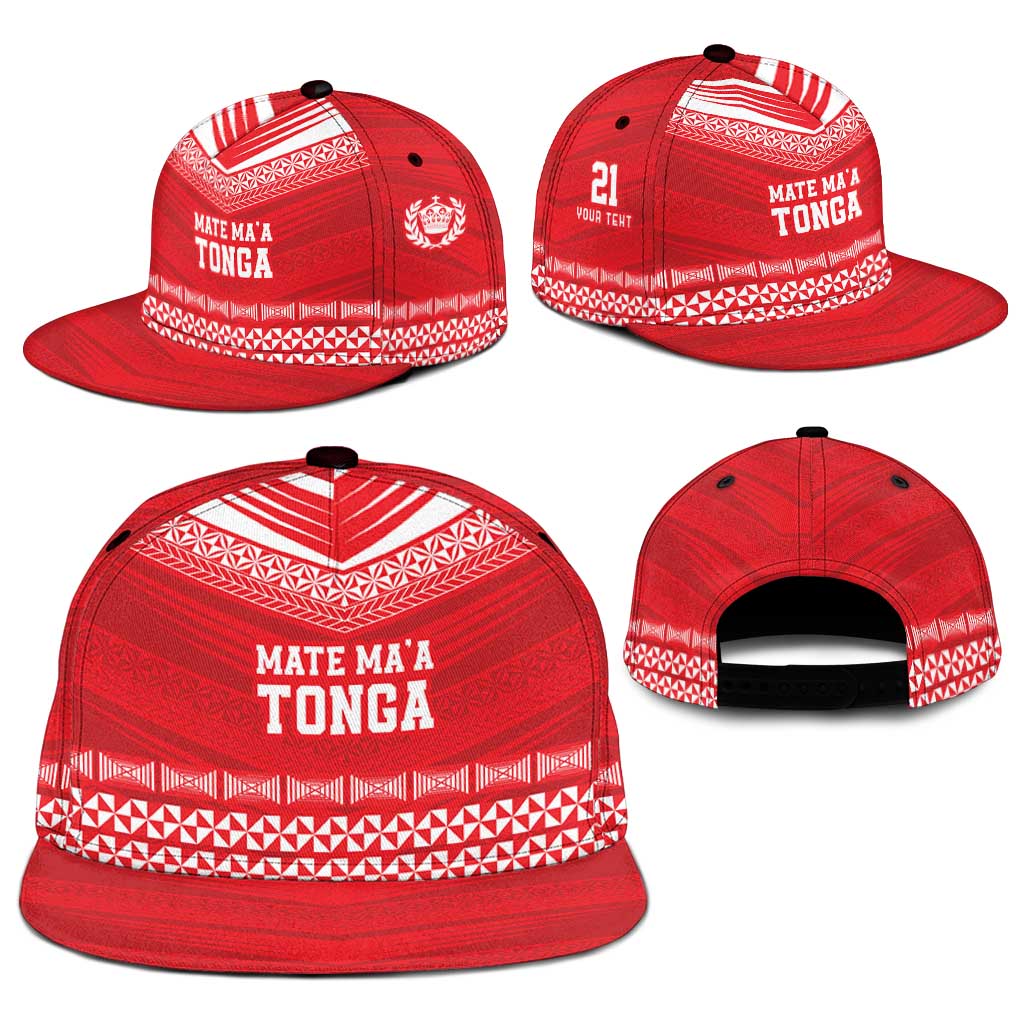 Custom Mate Ma'a Tonga Heritage Snapback Cap Pacific Tribal Rugby Red Edition - Polynesian Pride