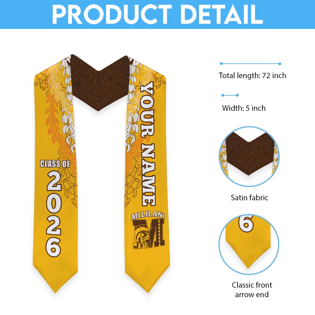 Custom Mililani Hawaii High School Graduation Stole Class Of Year Puakenikeni Lei Hawaiian Pattern
