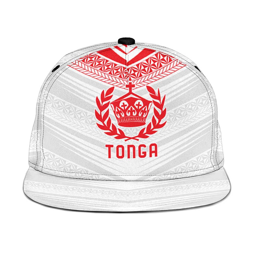 Custom Pacific Rugby Spirit Snapback Cap Tonga Ngatu Pride White Edition - Polynesian Pride
