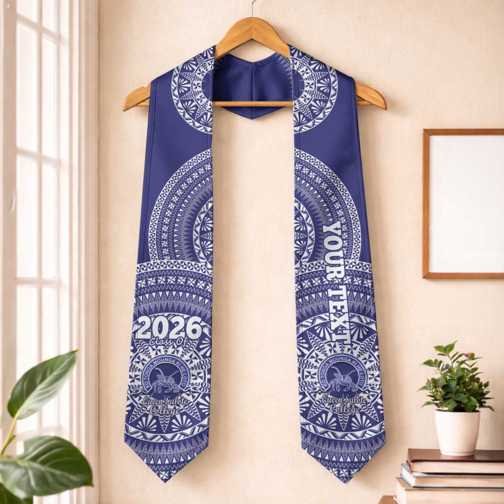Custom Queen Salote College Tonga Graduation Stole Class Of Year Tongan Ngatu Pattern LT14 One Size Blue - Polynesian Pride