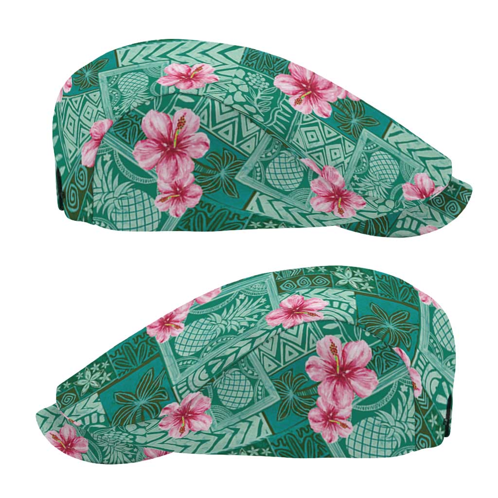 Cyan Hawaii Hibiscus Tropical Flowers Motifs Jeff Hat - Polynesian Pride