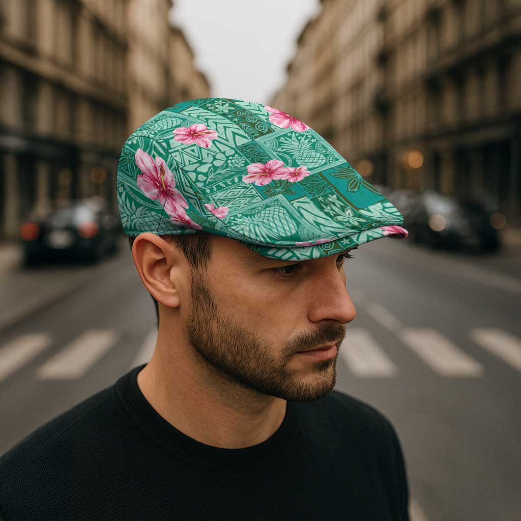 Cyan Hawaii Hibiscus Tropical Flowers Motifs Jeff Hat - Polynesian Pride