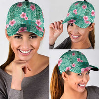 Cyan Hawaii Hibiscus With Tropical Flowers Motifs Classic Cap - Polynesian Pride