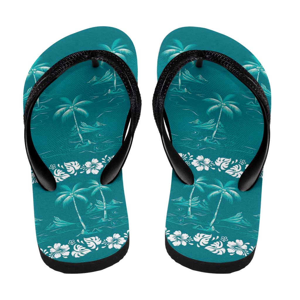Cyan Hawaii Palm Tree Hibiscus Flip Flops Fantasy Summer Vibe LT01 - Polynesian Pride
