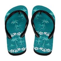 Cyan Hawaii Palm Tree Hibiscus Flip Flops Fantasy Summer Vibe LT01 - Polynesian Pride