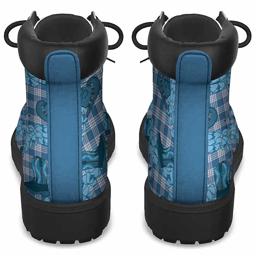Cyan Palaka Hawaii Cowboy All Season Boots Puakenikeni Lei Paniolo Papale Seamless Vibes - Polynesian Pride