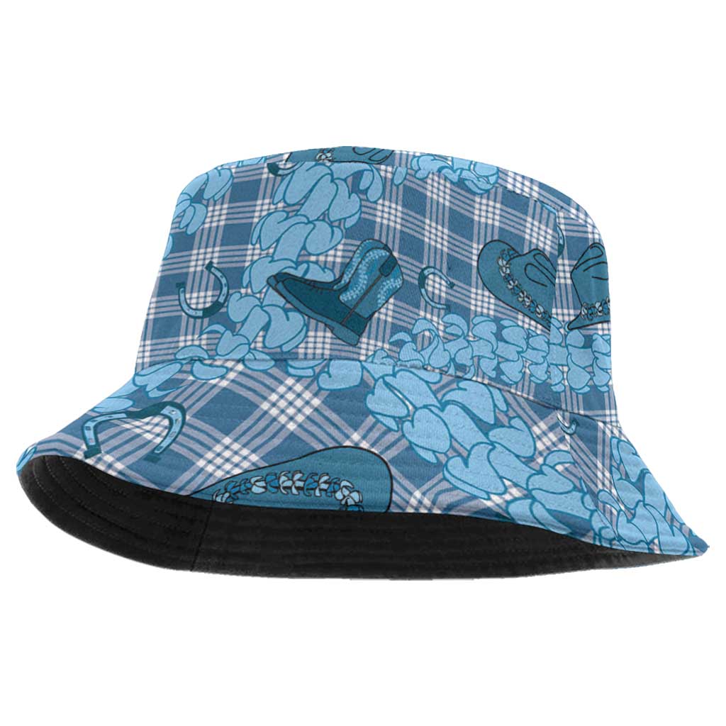 Cyan Palaka Hawaii Cowboy Bucket Hat Puakenikeni Lei Paniolo Papale Seamless Vibes - Polynesian Pride