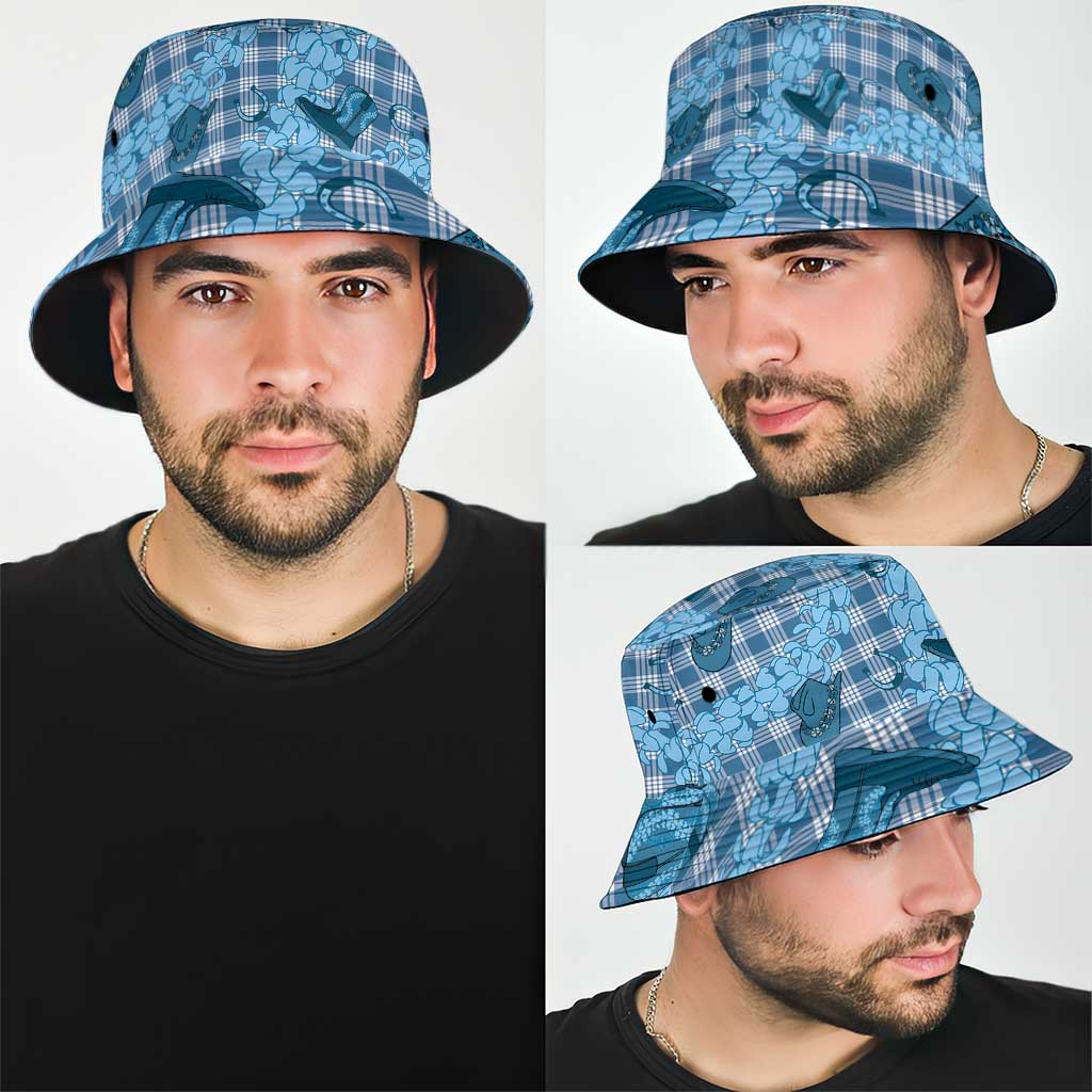 Cyan Palaka Hawaii Cowboy Bucket Hat Puakenikeni Lei Paniolo Papale Seamless Vibes - Polynesian Pride