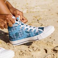 Cyan Palaka Hawaii Cowboy High Top Shoes Puakenikeni Lei Paniolo Papale Seamless Vibes - Polynesian Pride