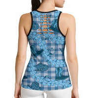 Cyan Palaka Hawaii Cowboy Hollow Tank Top Puakenikeni Lei Paniolo Papale Seamless Vibes - Polynesian Pride