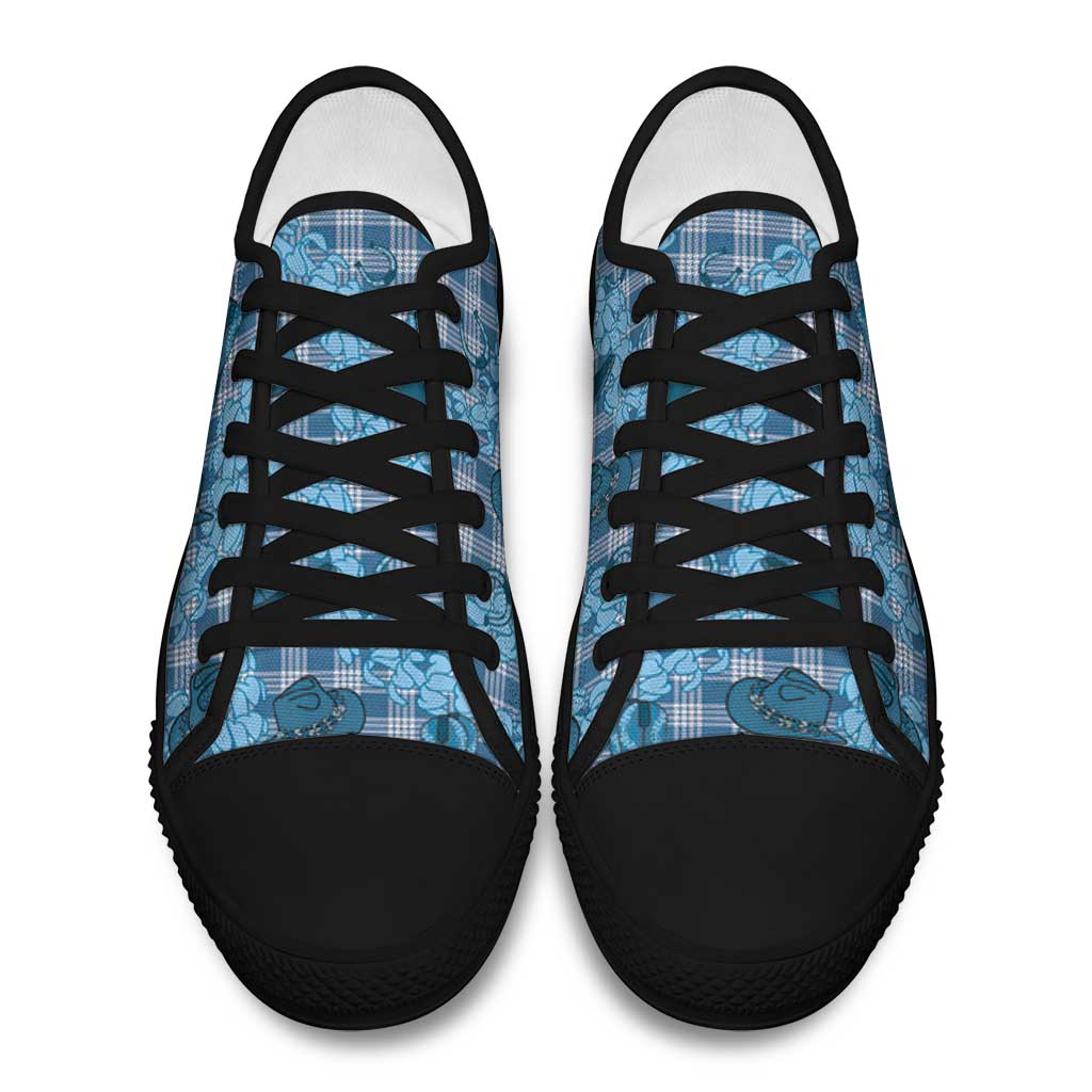 Cyan Palaka Hawaii Cowboy Low Top Shoes Puakenikeni Lei Paniolo Papale Seamless Vibes - Polynesian Pride